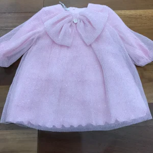 Abitino Le Bebè caldo cotone manica lunga a sbuffo fiocco sotto al collo brillantinato con strato di tulle brillantinato